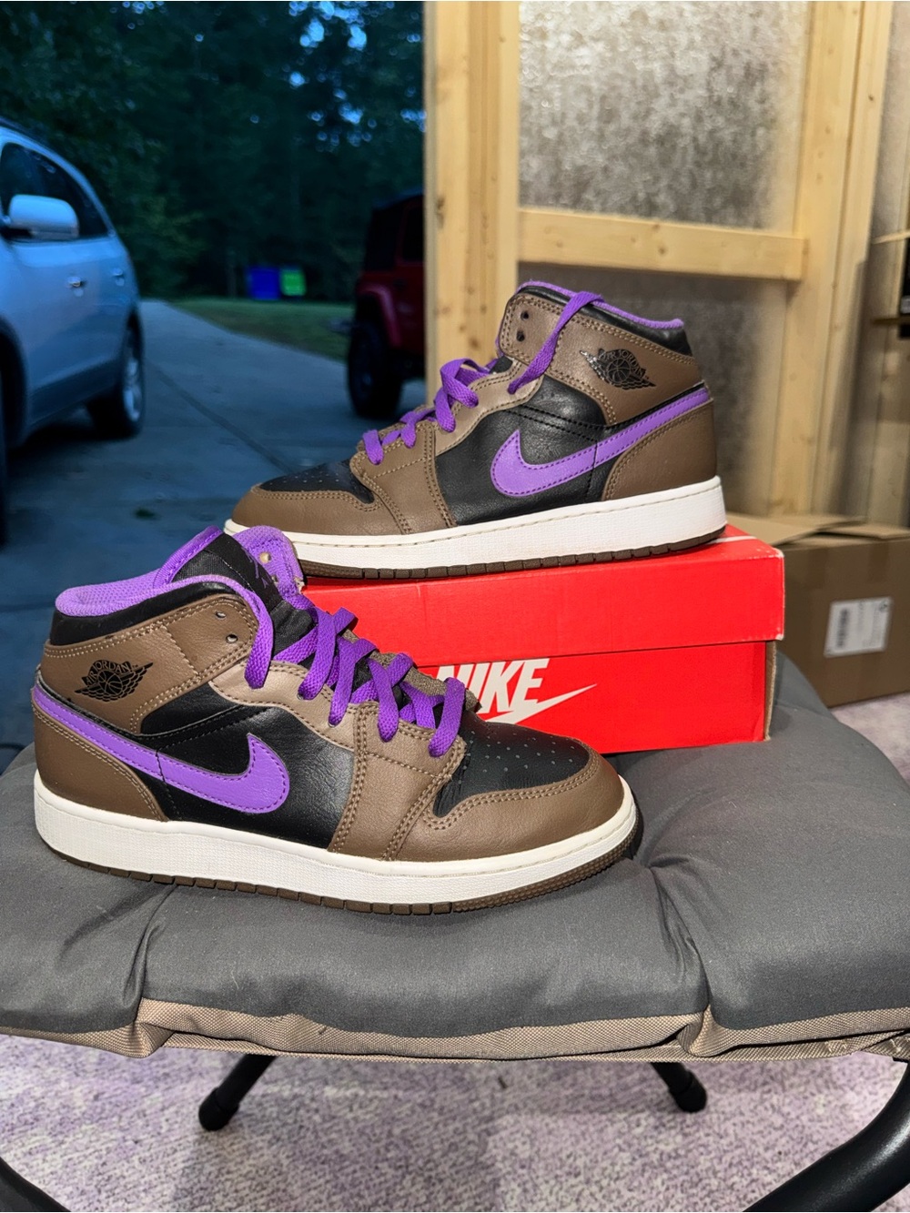 Jordan Kids' High-Top Sneakers in Brown, Black & Purple